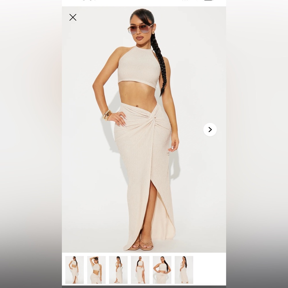 NWT! Fashion Nova Harper Textured Maxi Skirt Set - Beige - small